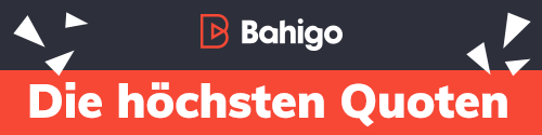 Bahigo Logo mit Die höchsten Quoten auf rotem Hintergrund